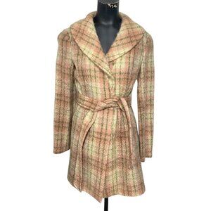 Unbranded Plaid Wool Coat in Cream Pink Olive Size Medium
